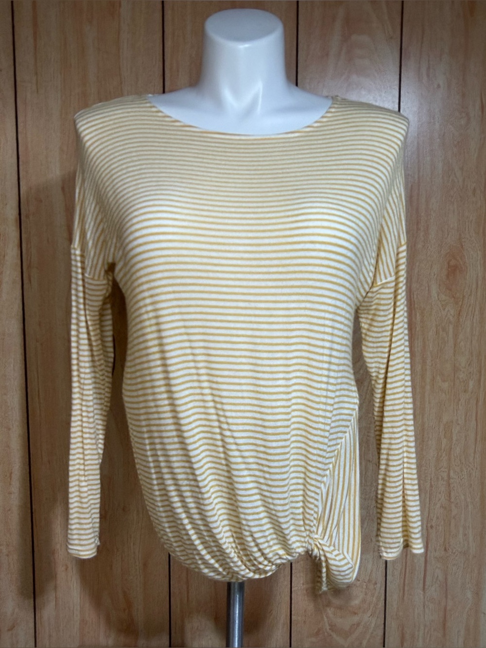 P.S. Kate Yellow & White Striped Knot-Hem Long Sleeve Top SZ - Unknown